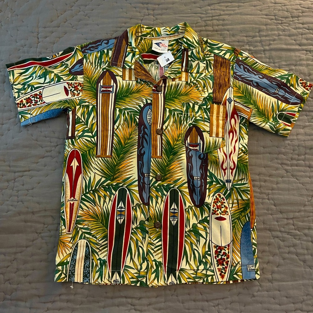 NWT Vintage Nui Nalu Hawaiian Camp Short Sleeve Buttondown Surfboard Boys’ Shirt
